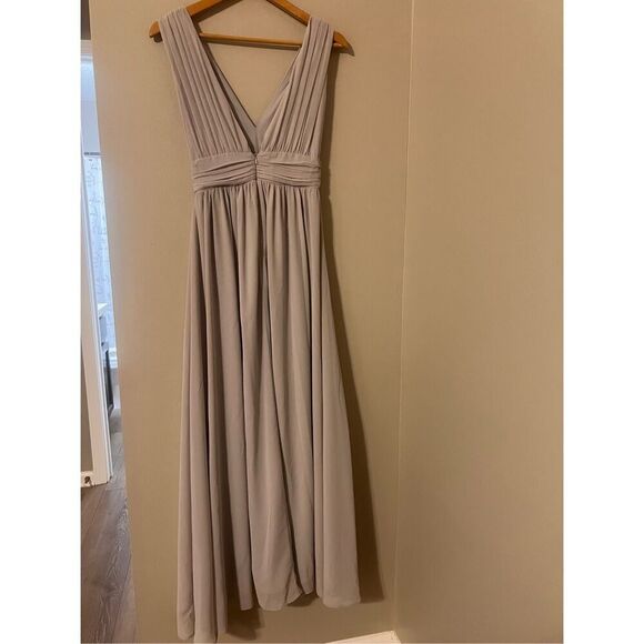 Lulus Size XS Thoughts Of Hue Light Grey Surplice Maxi Dress High Slit Formal - Picture 10 of 14